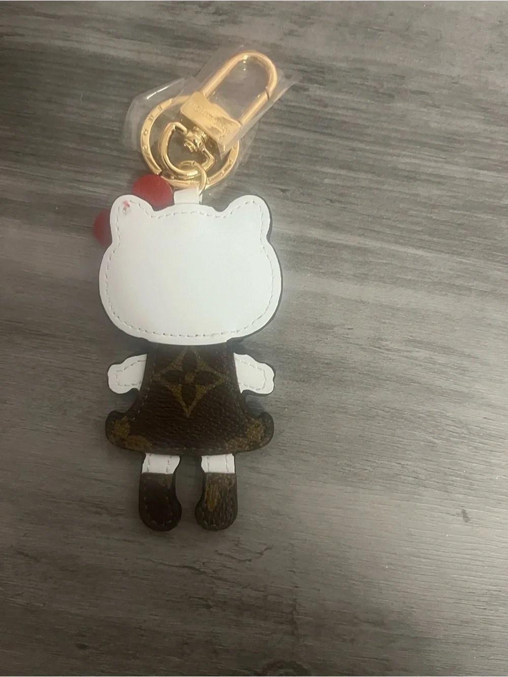 Hello Kitty Style White & Brown Keychain Charm with Red Bow